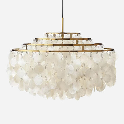 Suspension Aurélie 6 lumières avec abat-jour coquille blanc vintage