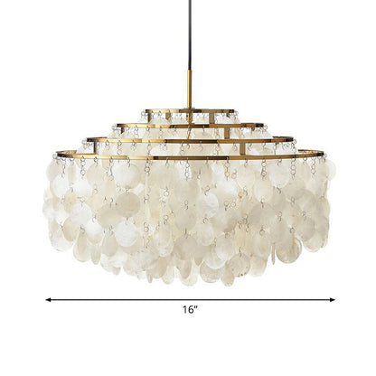 Suspension Aurélie 6 lumières avec abat-jour coquille blanc vintage