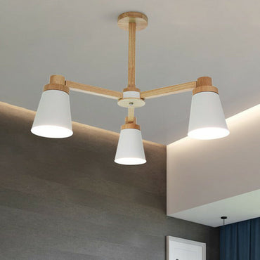 Lustre conique en fer Élodie Nordic avec bras en bois