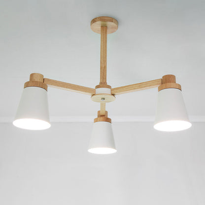 Élodie Nordic Conical Iron Chandelier with Wooden Arms