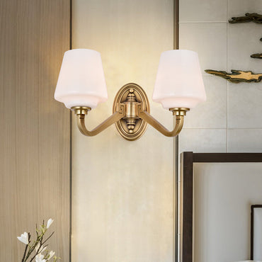 Applique murale conique en verre opalin – Lampe murale de chevet minimaliste
