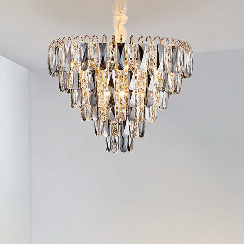 Aurélie Lustre à cristaux, gris fumé, suspension moderne