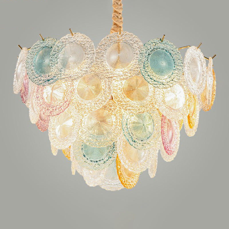 Lustre à disques en verre multicolore Elodie, suspension moderne à 10 lumières