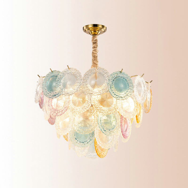Lustre à disques en verre multicolore Elodie, suspension moderne à 10 lumières