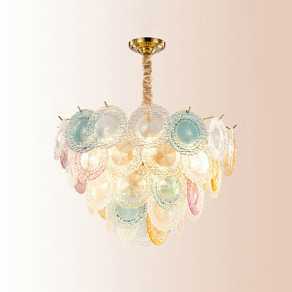 Lustre à disques en verre multicolore Elodie, suspension moderne à 10 lumières