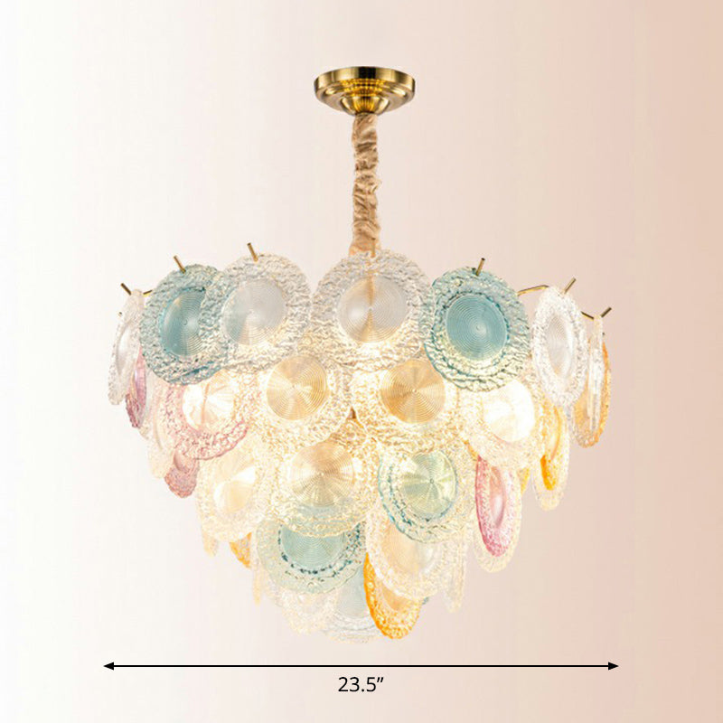 Lustre à disques en verre multicolore Elodie, suspension moderne à 10 lumières