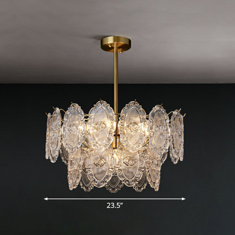 Colette Carved Glass Tiered Chandelier Gold Dining Pendant