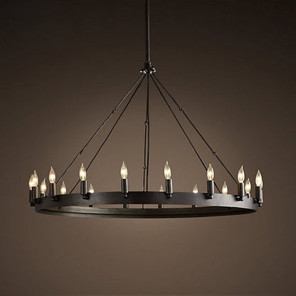 Camille Industrial Black Circle Chandelier 12/18-Light Pendant