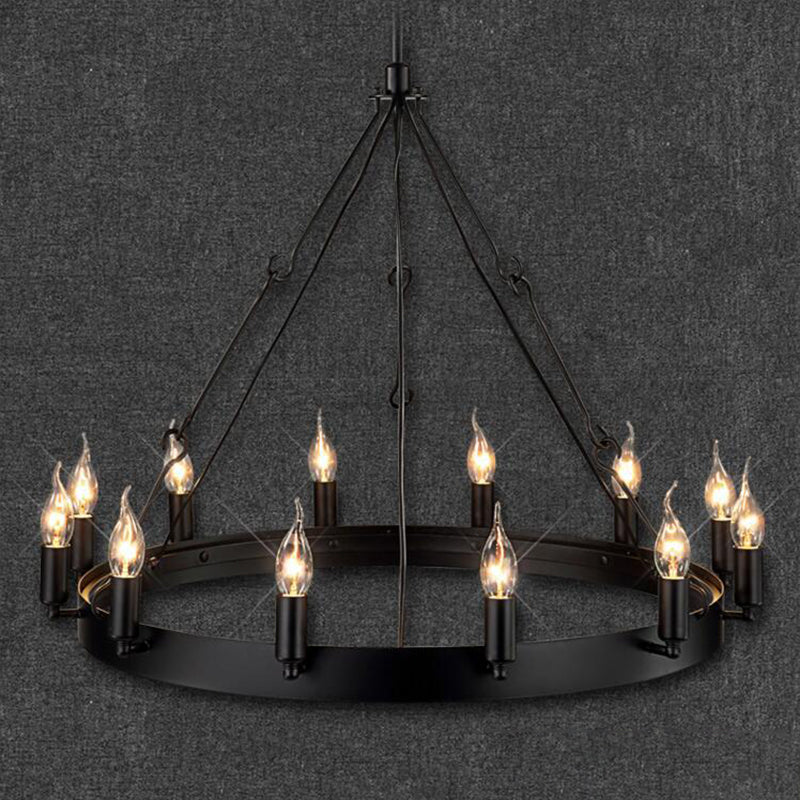 Camille Industrial Black Circle Chandelier 12/18-Light Pendant