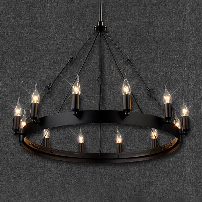 Camille Industrial Black Circle Chandelier 12/18-Light Pendant