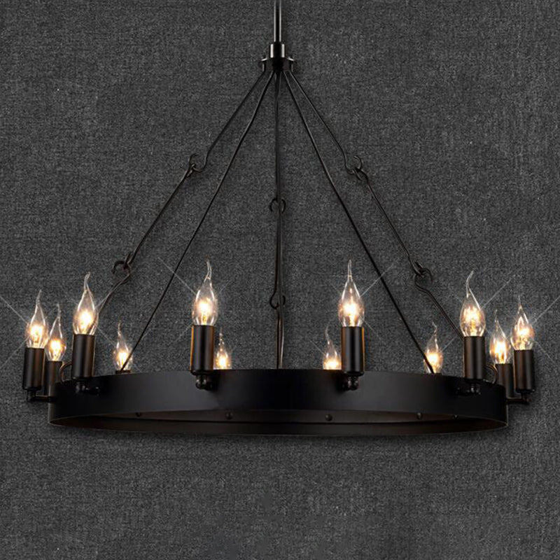 Camille Industrial Black Circle Chandelier 12/18-Light Pendant
