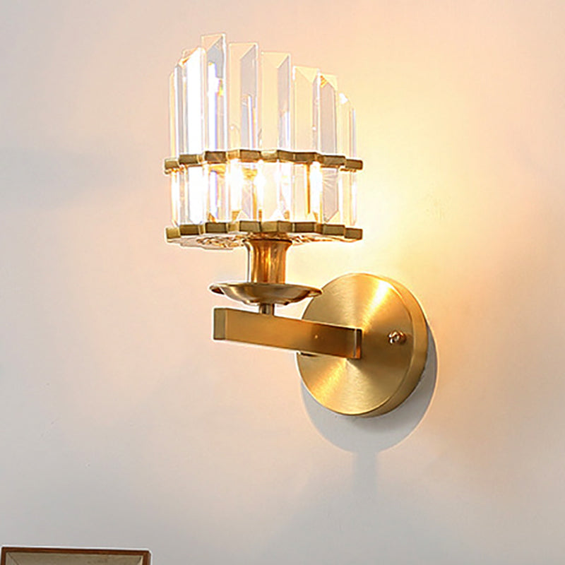 Élise Contemporary K9 Crystal Wall Sconce 1-Light Black/Brass