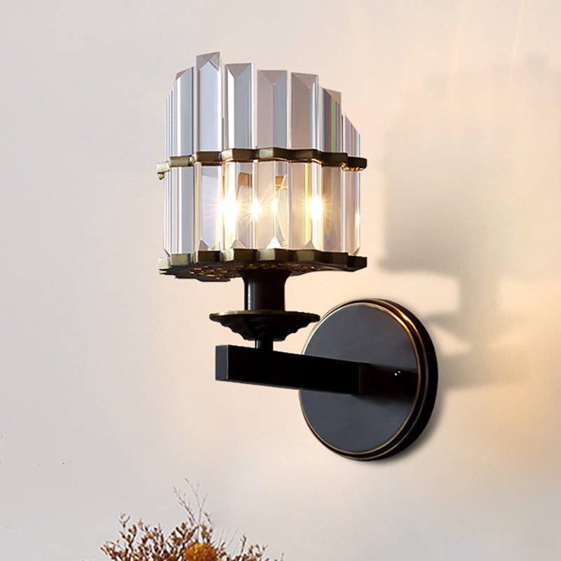 Élise Contemporary K9 Crystal Wall Sconce 1-Light Black/Brass