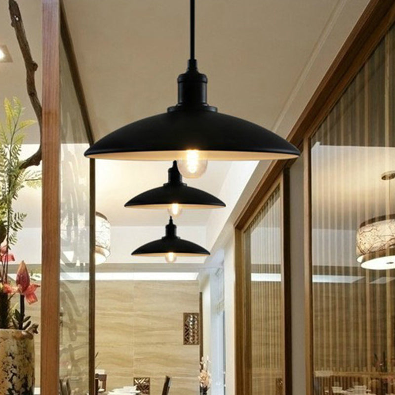 Suspension Camille soucoupe, noire, style industriel vintage