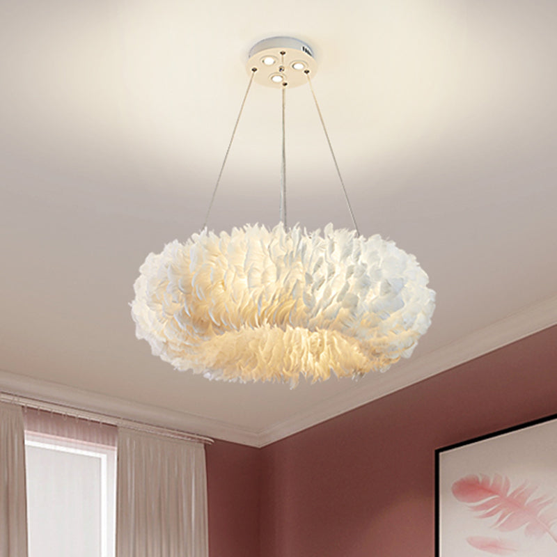 Suspension luminaire Aurora Feather Donut Blanche Lustre Moderne