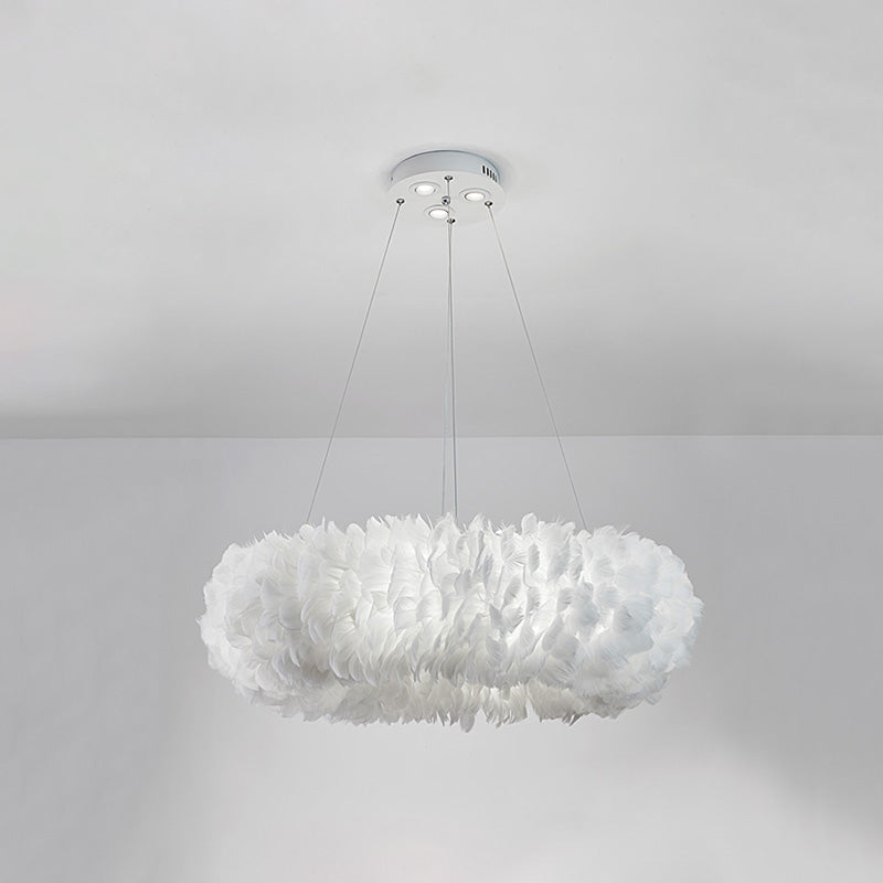 Suspension luminaire Aurora Feather Donut Blanche Lustre Moderne