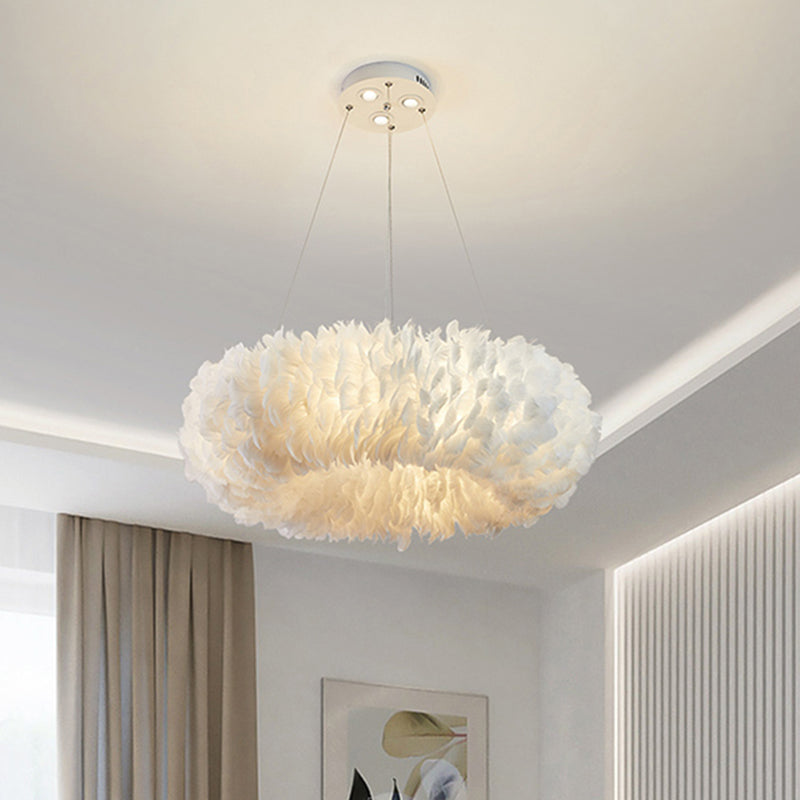Suspension luminaire Aurora Feather Donut Blanche Lustre Moderne