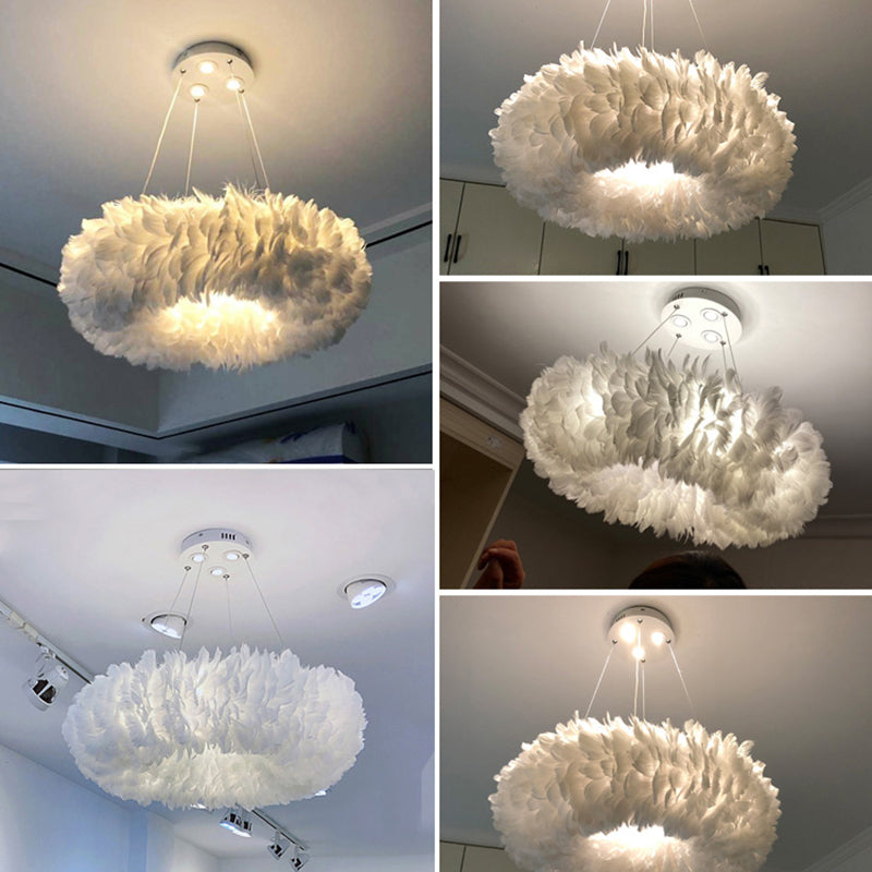 Suspension luminaire Aurora Feather Donut Blanche Lustre Moderne