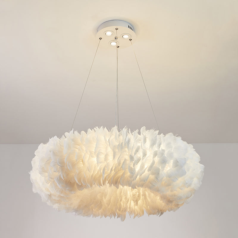 Suspension luminaire Aurora Feather Donut Blanche Lustre Moderne
