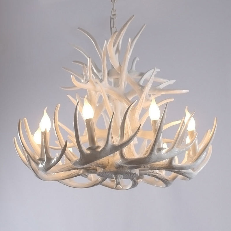 Lustre rustique Aurélie White Antler avec ampoule apparente