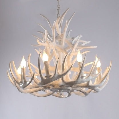 Lustre rustique Aurélie White Antler avec ampoule apparente