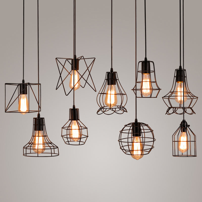Manon Cage Suspension Noire Industrielle Ampoule Unique