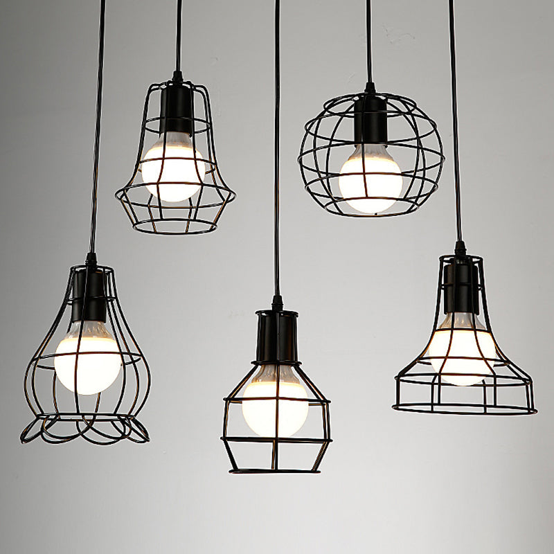 Manon Cage Suspension Noire Industrielle Ampoule Unique