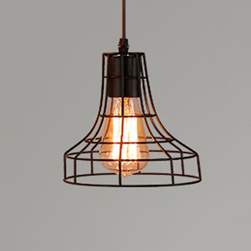 Manon Cage Suspension Noire Industrielle Ampoule Unique