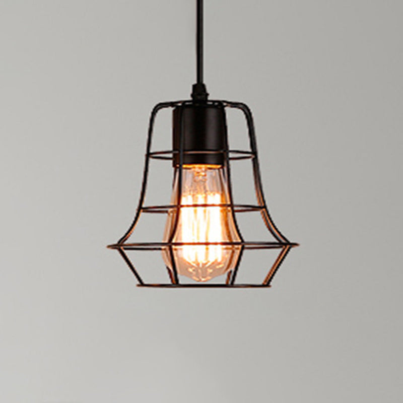 Manon Cage Suspension Noire Industrielle Ampoule Unique
