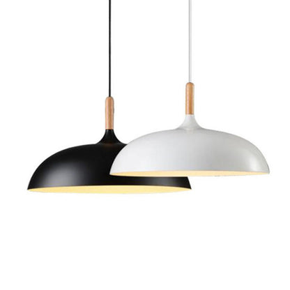 Clara Modern Dome Pendant Light with Wooden Top