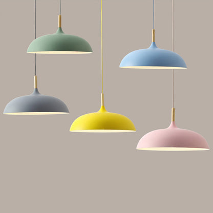 Clara Modern Dome Pendant Light with Wooden Top