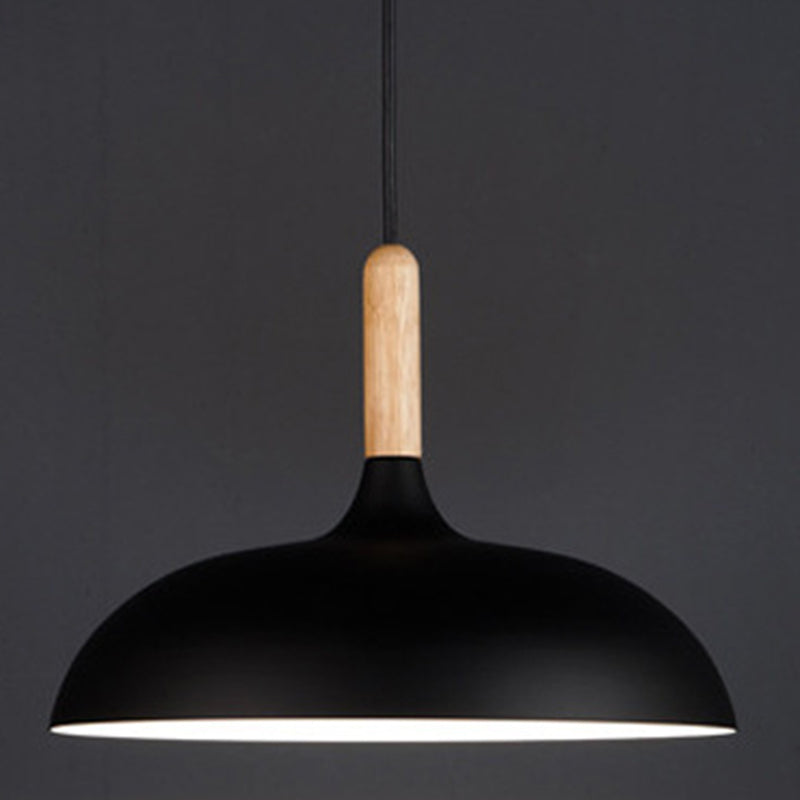 Clara Modern Dome Pendant Light with Wooden Top