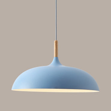 Clara Modern Dome Pendant Light with Wooden Top