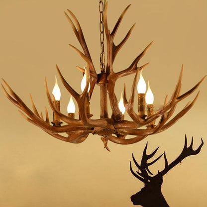 Lustre à six lumières Adèle Rustic avec chandeliers en bois de cerf
