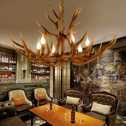 Lustre à six lumières Adèle Rustic avec chandeliers en bois de cerf
