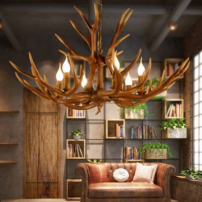 Lustre à six lumières Adèle Rustic avec chandeliers en bois de cerf