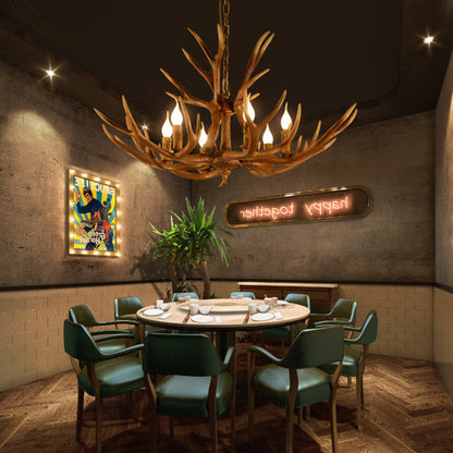 Lustre à six lumières Adèle Rustic avec chandeliers en bois de cerf