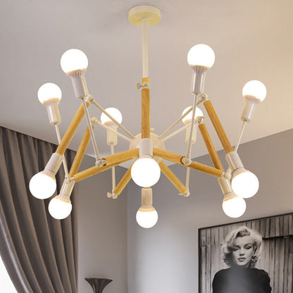 Lustre Araignée en Bois Solène Suspension Moderne Réglable