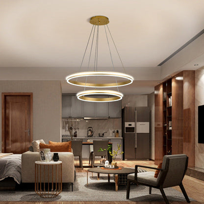 Lustre LED Geneviève à anneaux étagés, doré, moderne