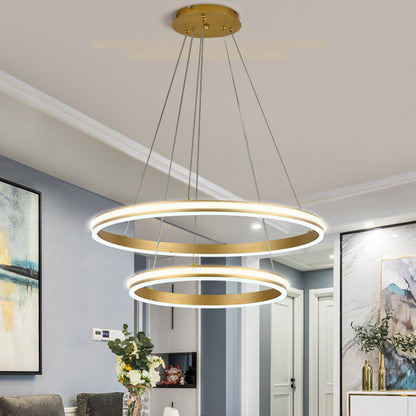 Lustre LED Geneviève à anneaux étagés, doré, moderne