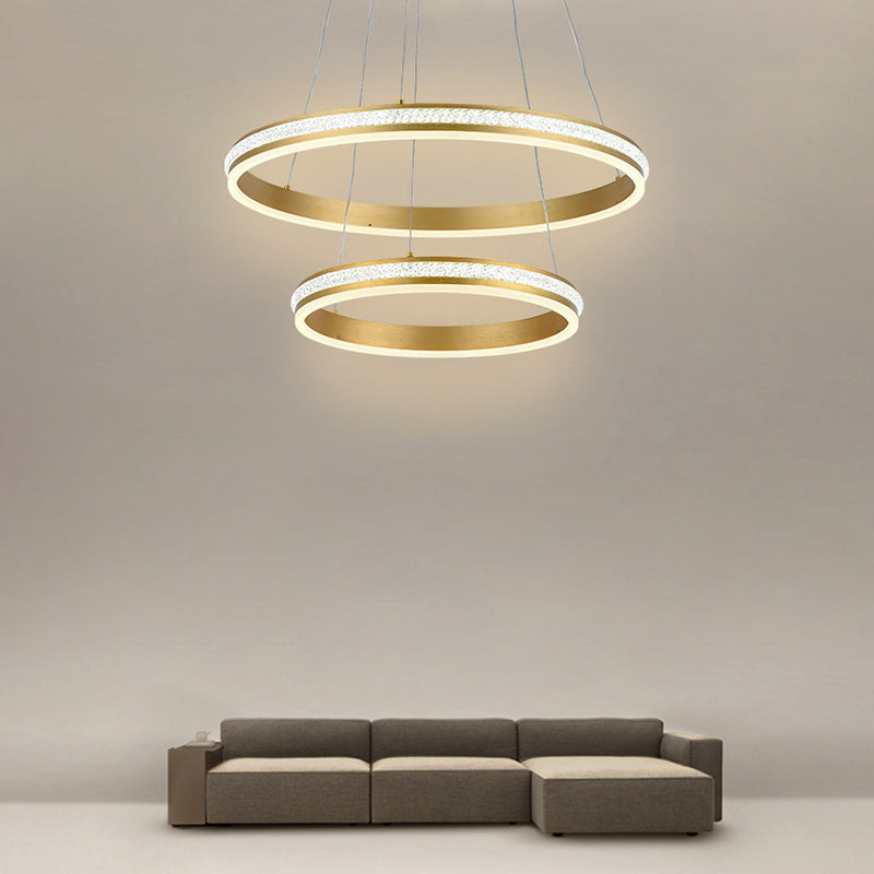 Lustre LED Geneviève à anneaux étagés, doré, moderne
