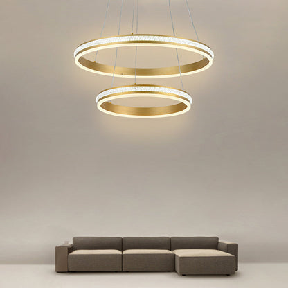 Lustre LED Geneviève à anneaux étagés, doré, moderne