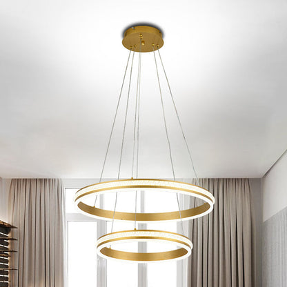 Lustre LED Geneviève à anneaux étagés, doré, moderne