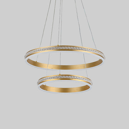 Lustre LED Geneviève à anneaux étagés, doré, moderne