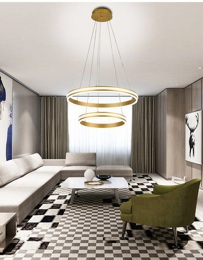 Lustre LED Geneviève à anneaux étagés, doré, moderne