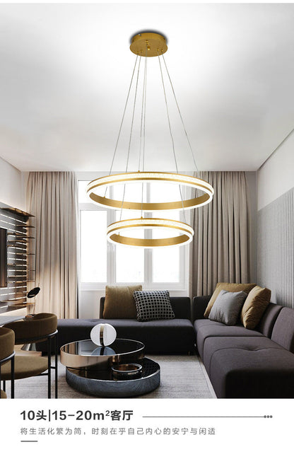 Lustre LED Geneviève à anneaux étagés, doré, moderne