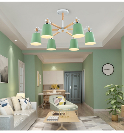 Lucienne Wood Accent Sputnik Chandelier Modern Pendant Light