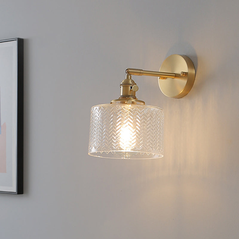 Camille Industrial Brass Adjustable Wall Sconce with Glass Shade