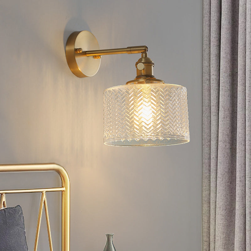Camille Industrial Brass Adjustable Wall Sconce with Glass Shade