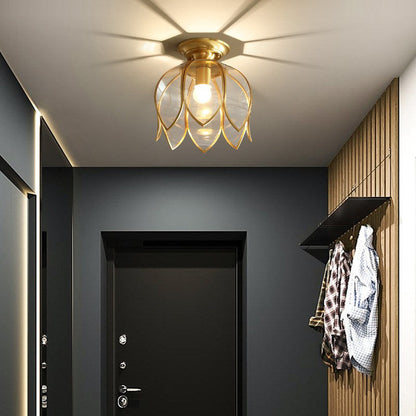 Delphine Lotus Glass Colonial Flush Mount Ceiling Light